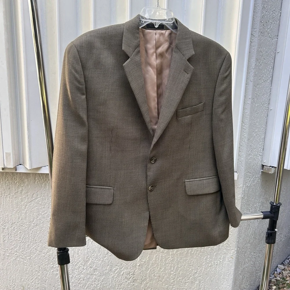 Lauren Ralph Lauren 100% Wool Brown Micro Houndstooth Blazer 44s